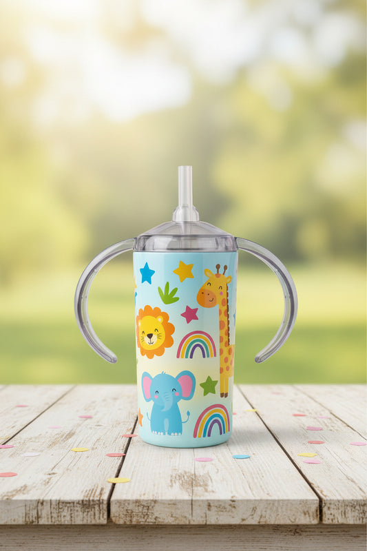 Vaso de acero 12 onz niños pequeños con asa , tapa deslizante y popote